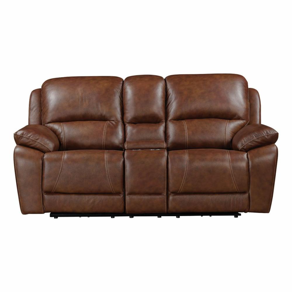 Bryant Leather Power Reclining Console Loveseat Living Room