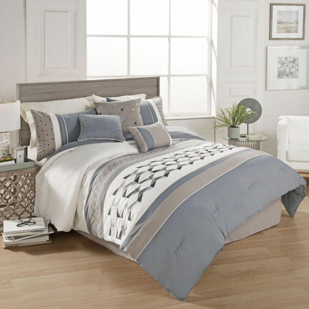 Clean Blue 7 Piece Queen Linen Set Bedding Accessories