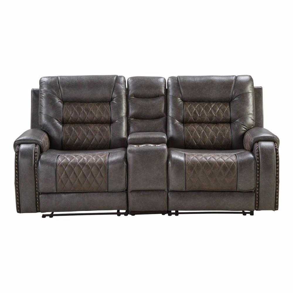 Conquest Charcoal Manual Reclining Console Loveseat Living Room