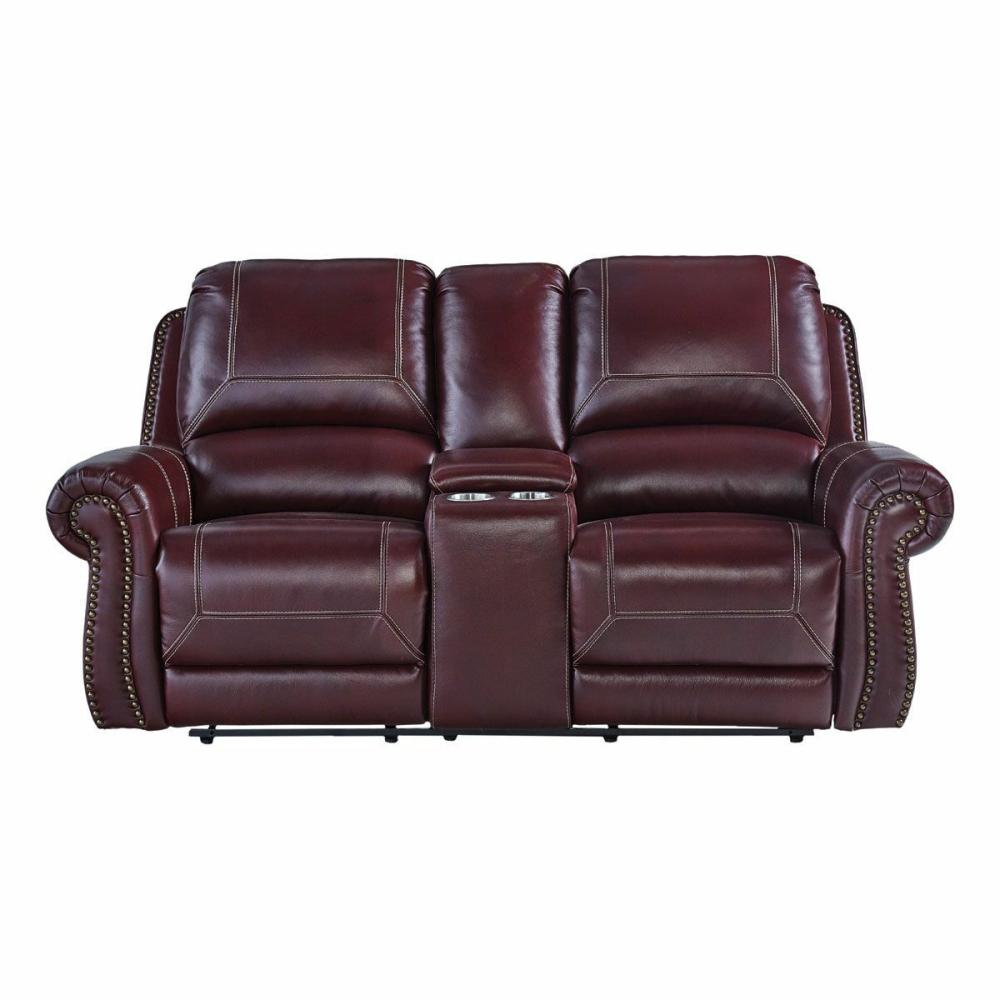 Duchess Leather Manual Reclining Console Loveseat Living Room