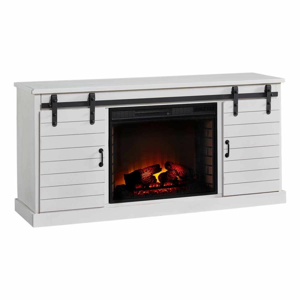 Farmhouse White 66″ Tv Console W/ Fireplace Living Room