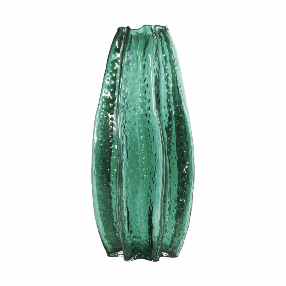 Green Glass Handmade Textured Vase Decor & Accents