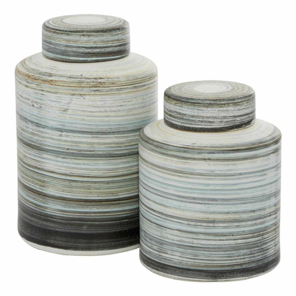 Grey Ceramic Jar Set Of 2 Decor & Accents