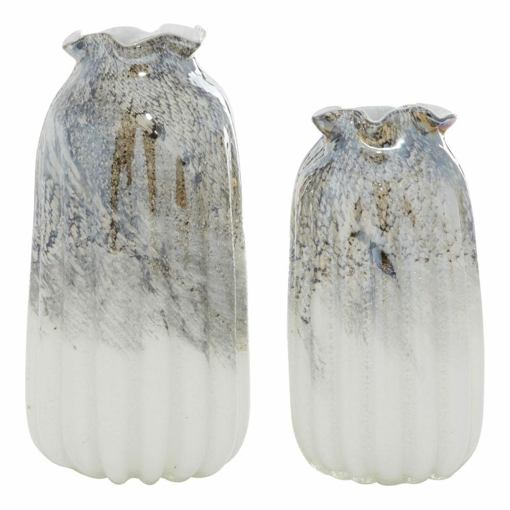 Grey Glass Handmade Blown Vase Set Of 2 Decor & Accents