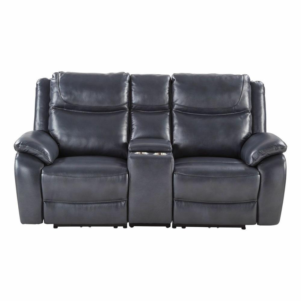 Lennox Leather Triple Power Reclining Console Loveseat Living Room