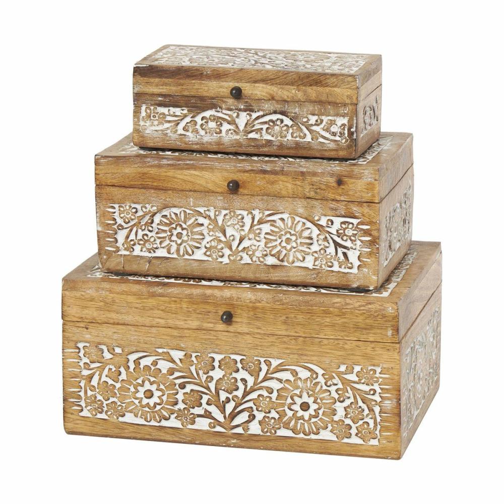 Mango Wood Box Set Of 3 Decor & Accents