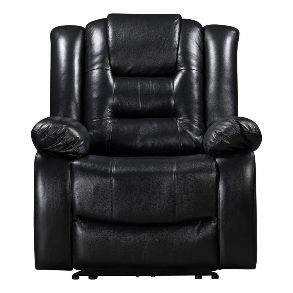 Nexus Black Leather Dual Power Recliner Living Room