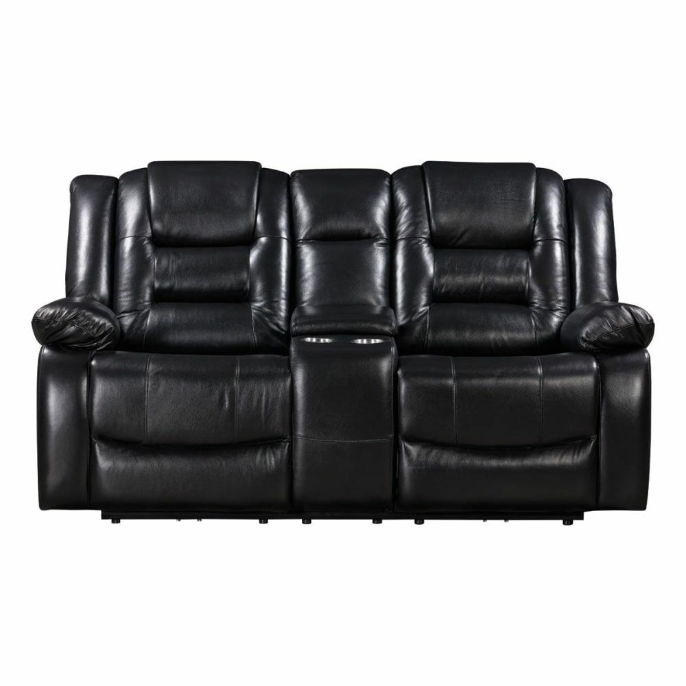 Nexus Black Leather Dual Power Reclining Console Loveseat Living Room