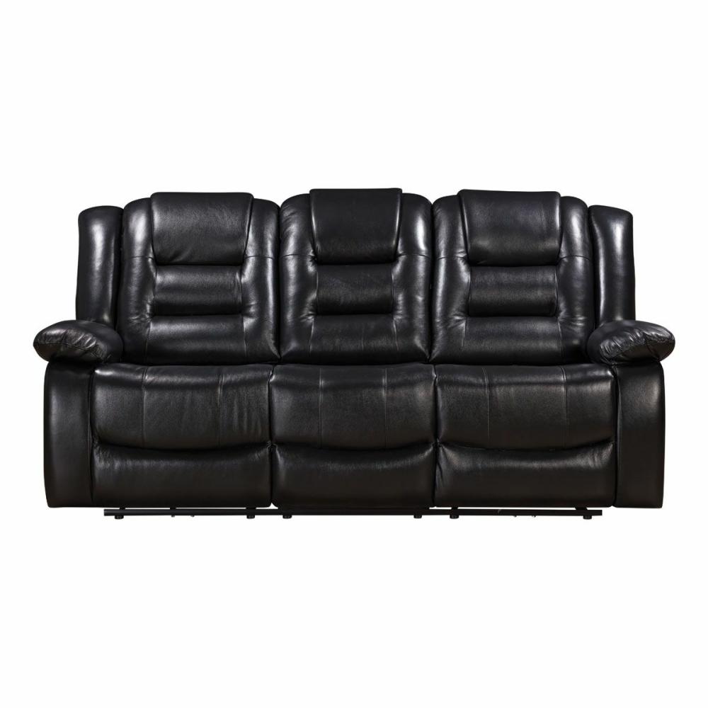 Nexus Black Leather Dual Power Reclining Sofa Living Room