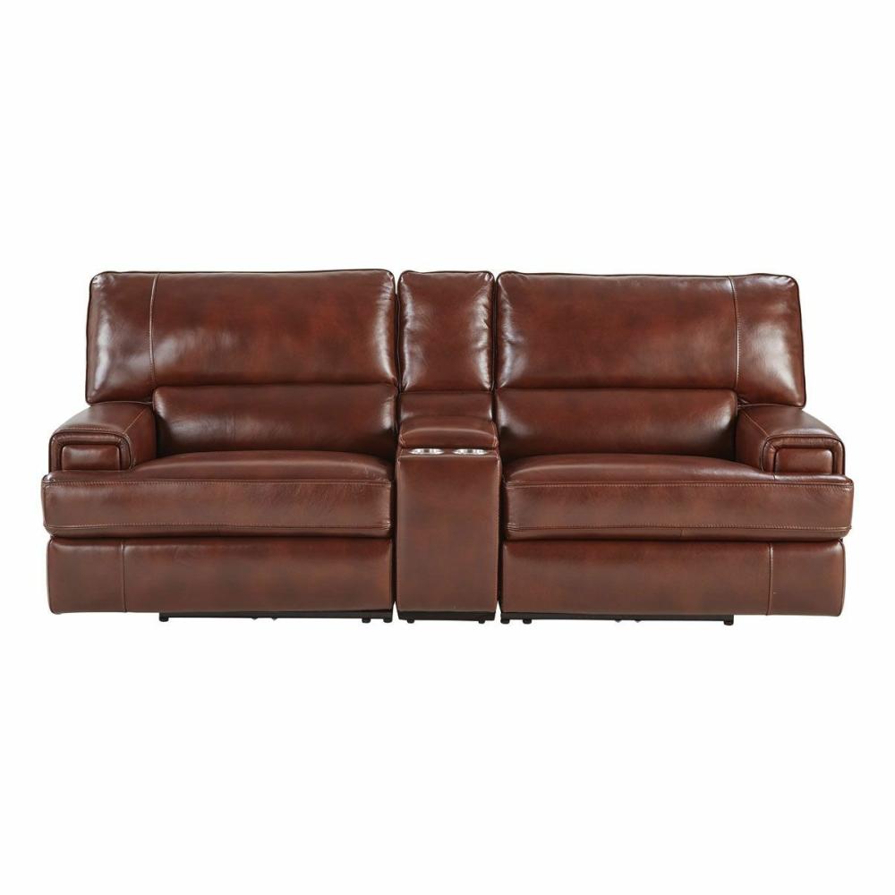 Oxford Leather Triple Power Reclining Console Sofa Living Room