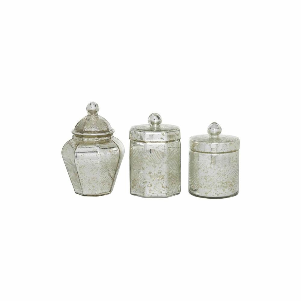 Silver Glass Jar Set Of 3 Decor & Accents