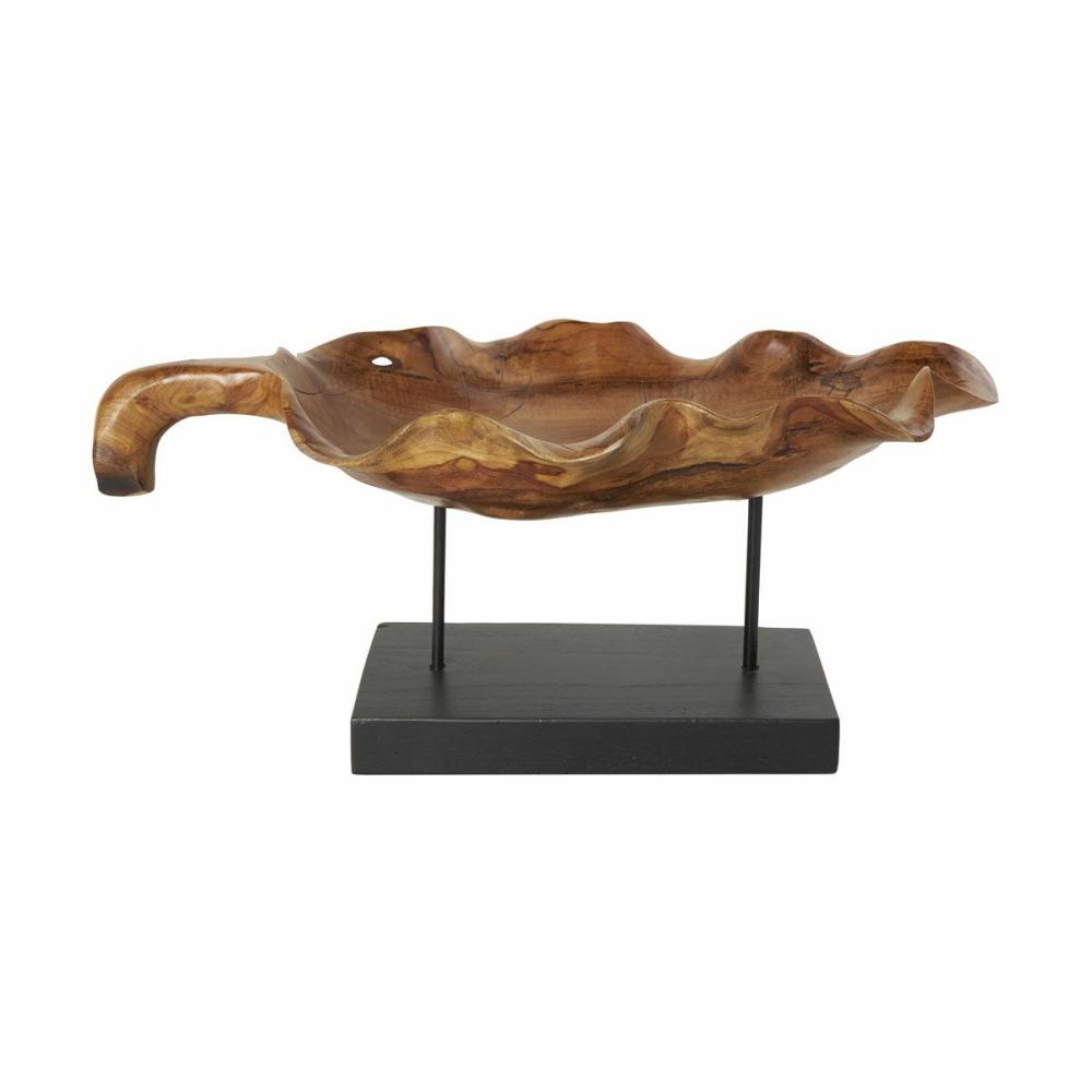 Teak Wood Leaf Sculupture Decor & Accents