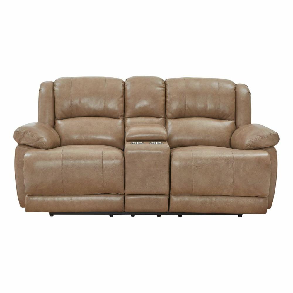 Victor Leather Manual Reclining Console Loveseat Living Room