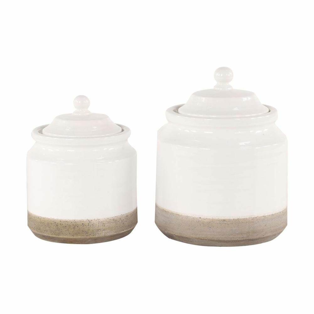 White Ceramic Jar Set Of 2 Decor & Accents