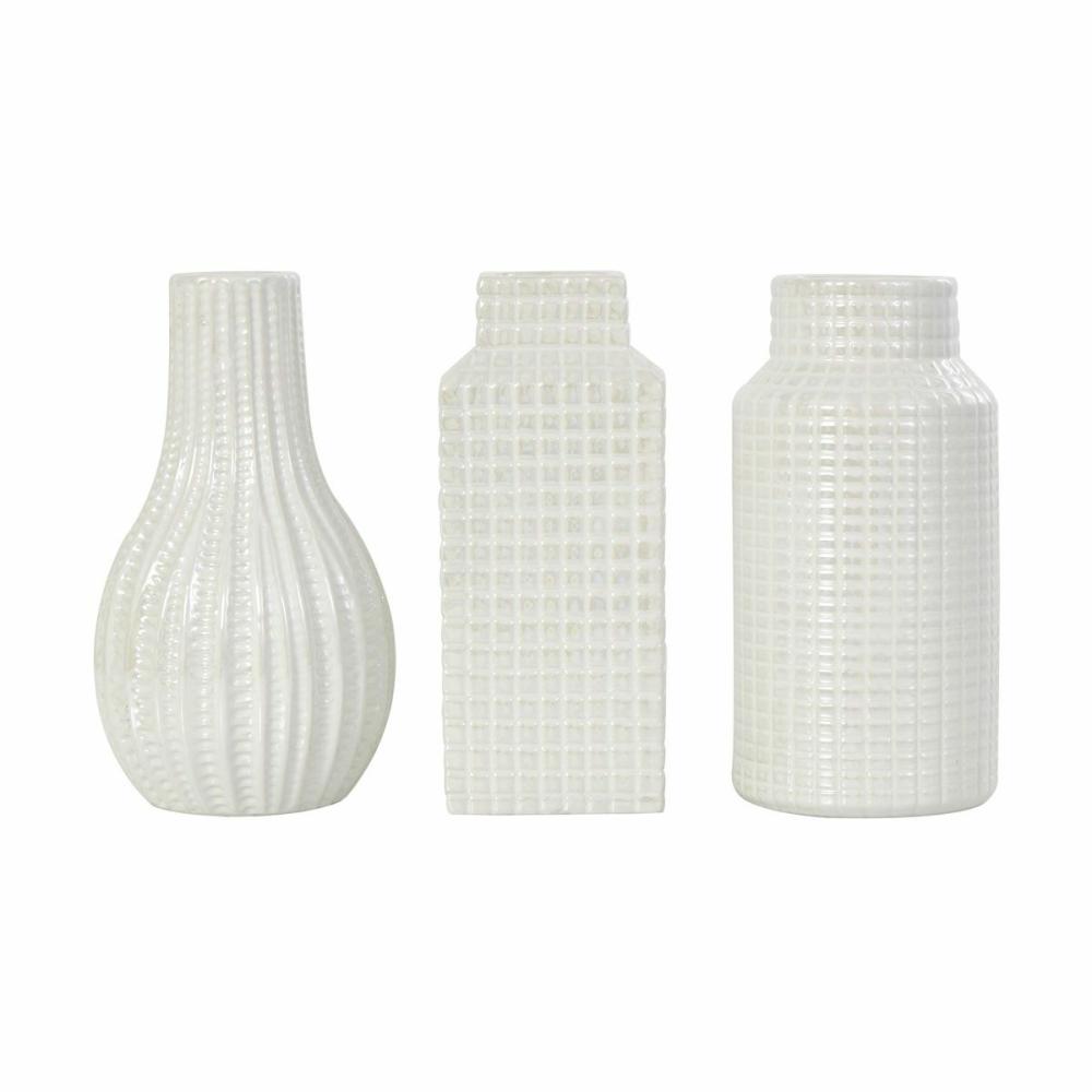 White Ceramic Vase Set Of 3 Decor & Accents