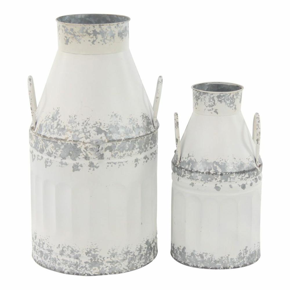 White Metal Jar Set Of 2 Decor & Accents