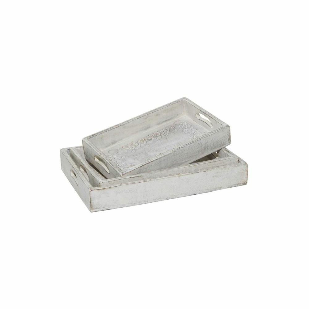 White Wood Tray Set Of 3 Decor & Accents