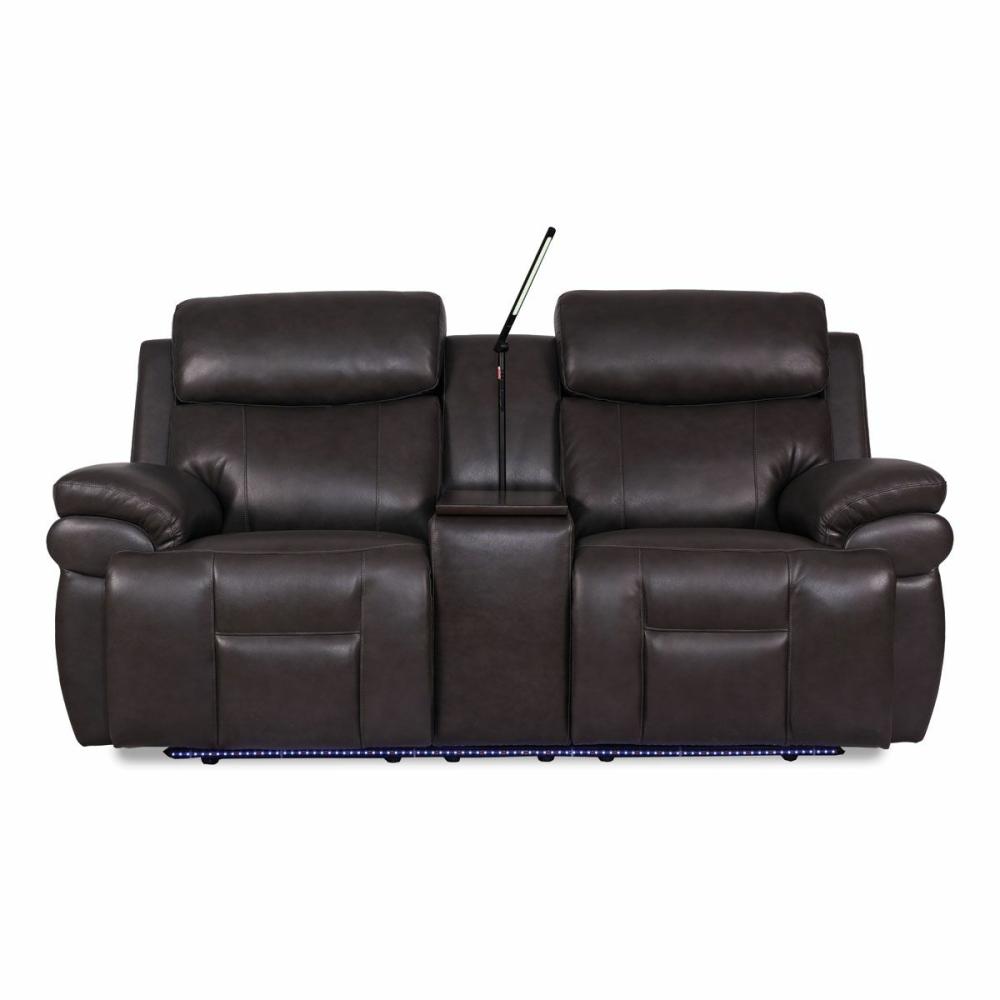 Zeus Leather Triple Power Reclining Console Loveseat With Heat & Massage Living Room