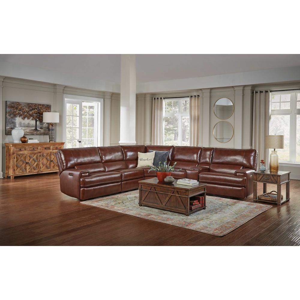 Oxford Leather 6Pc Triple Power Reclining Sectional Living Room